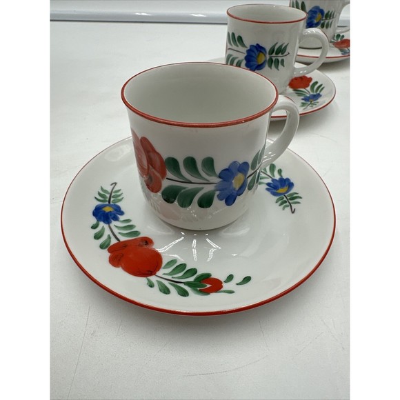 Set Of 5 Rare Kalocsa Espresso Demitasse Cups And Saucers Folklor K.F.T. Hungary - Picture 2 of 9